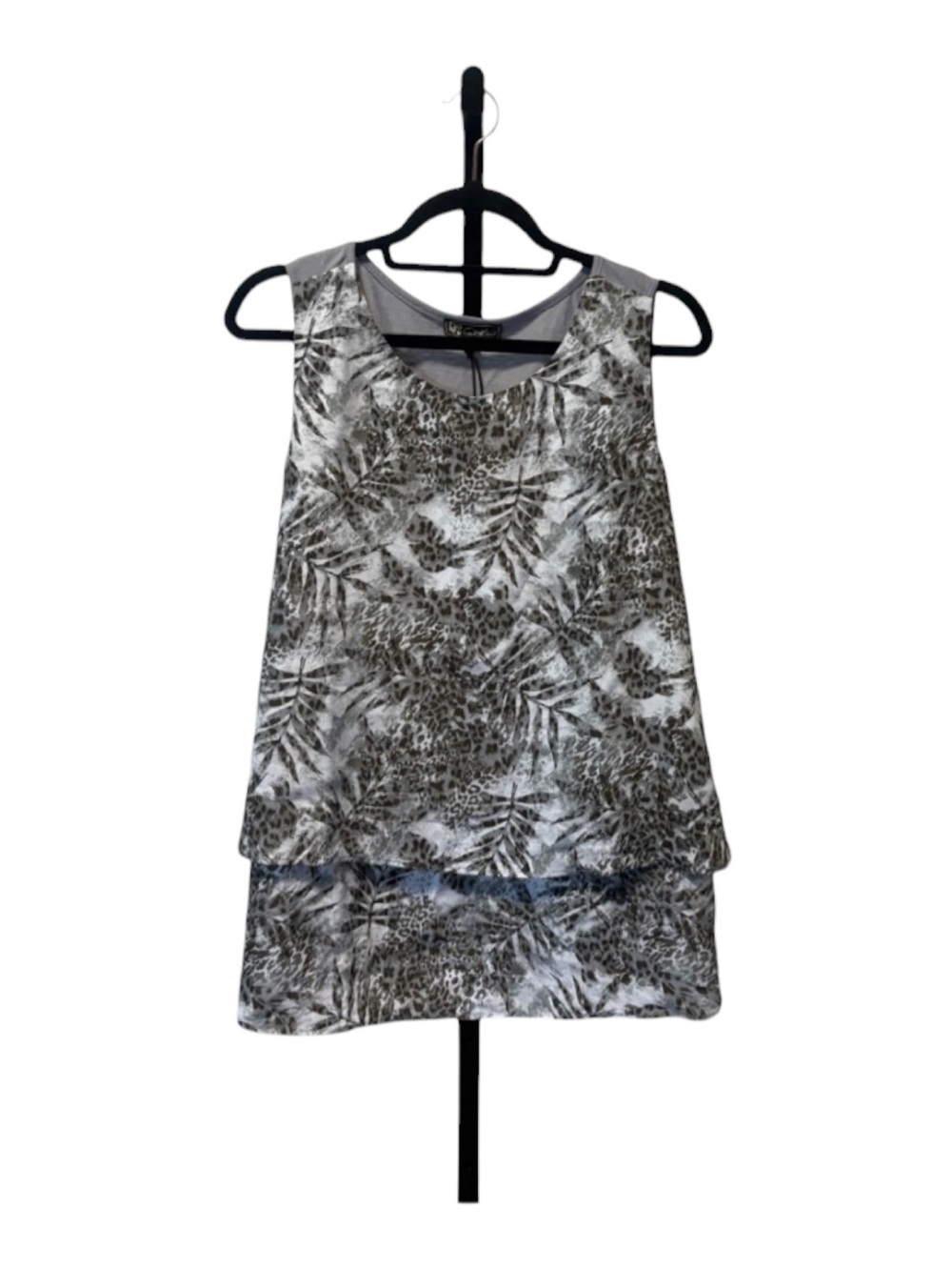 DG2 Layered Sleeveless Tank Top - Gray/White Leaf Print